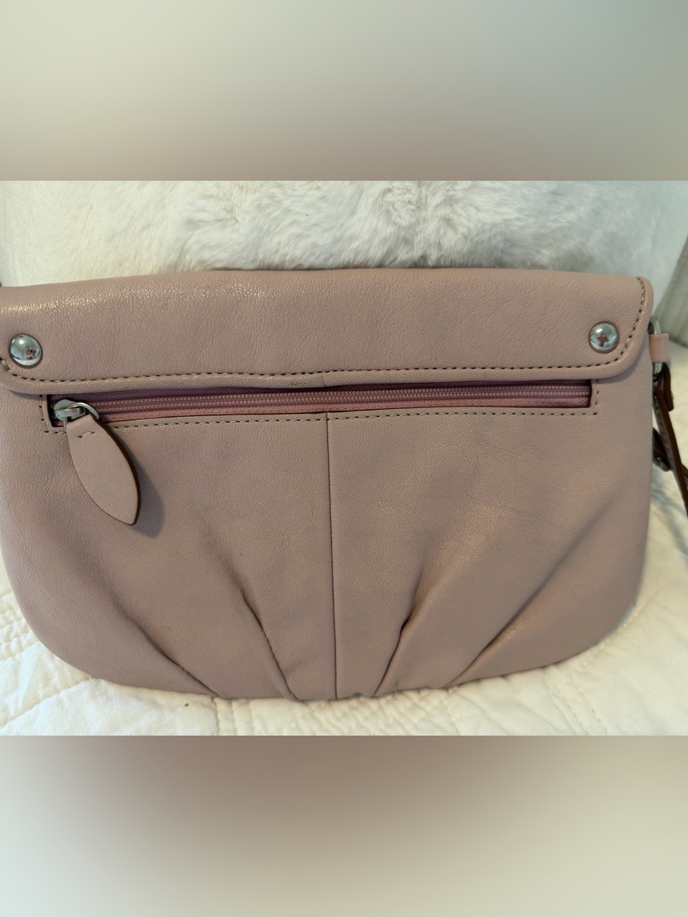 Coach Ashley Blush Pink Leather Pleated Fold-Over Clutch/Wristlet 9x6 - Picture 4 of 9